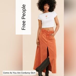 EUC Free People Rust Corduroy Maxi Skirt Come As You Are Size 6 Fits 8